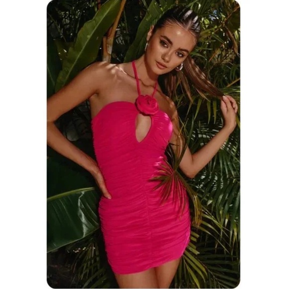 Runaway The Label Rosette Mini Dress In Fuchsia Size 8/Large - Picture 12 of 12